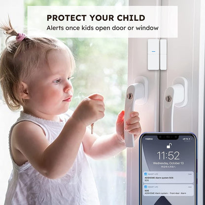 Sistem de alarma wireless smart WiFi Agshome, pentru usi si ferestre, cu 5 senzori si 2 telecomenzi, compatibil cu Alexa si Google Assistant
