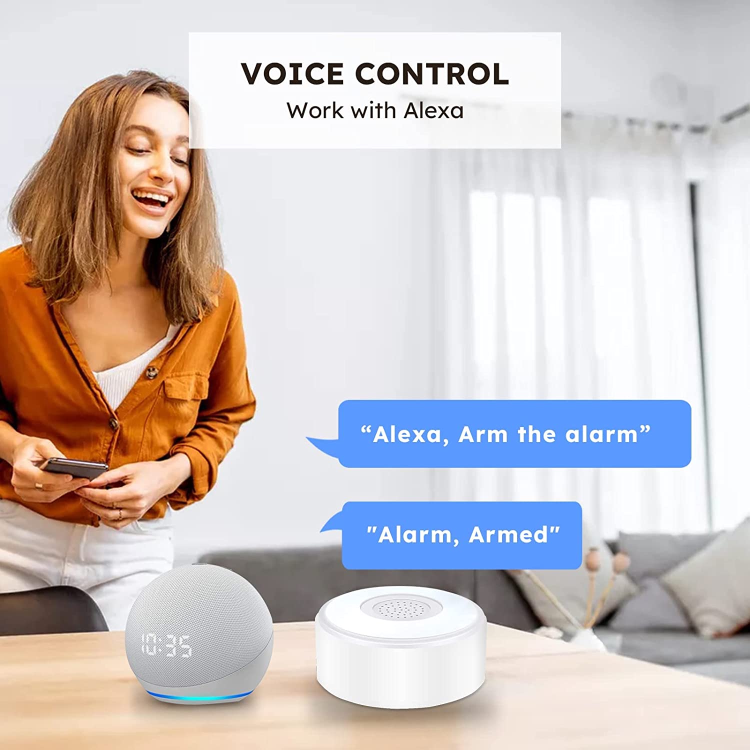 Sistem de alarma wireless smart WiFi Agshome, pentru usi si ferestre, cu 5 senzori si 2 telecomenzi, compatibil cu Alexa si Google Assistant