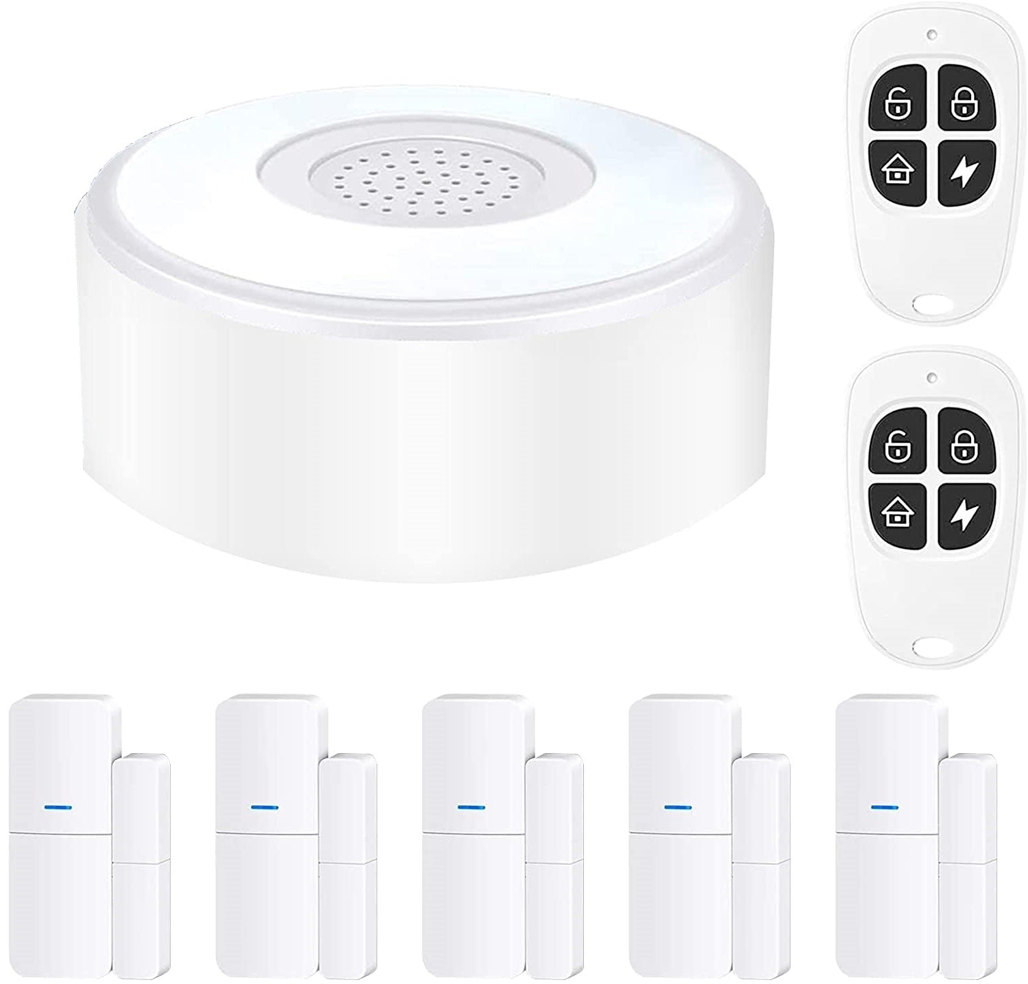 Sistem de alarma wireless smart WiFi Agshome, pentru usi si ferestre, cu 5 senzori si 2 telecomenzi, compatibil cu Alexa si Google Assistant