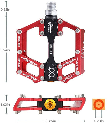 Set pedale de aluminiu pentru bicicleta MTB, BMX, antiderapant, rulment triplu, 9/16″, rosii