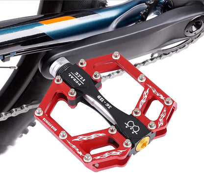 Set pedale de aluminiu pentru bicicleta MTB, BMX, antiderapant, rulment triplu, 9/16″, rosii