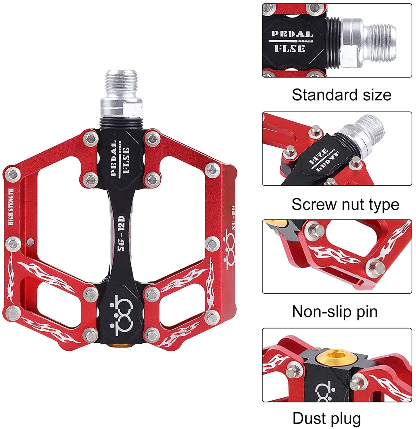 Set pedale de aluminiu pentru bicicleta MTB, BMX, antiderapant, rulment triplu, 9/16″, rosii