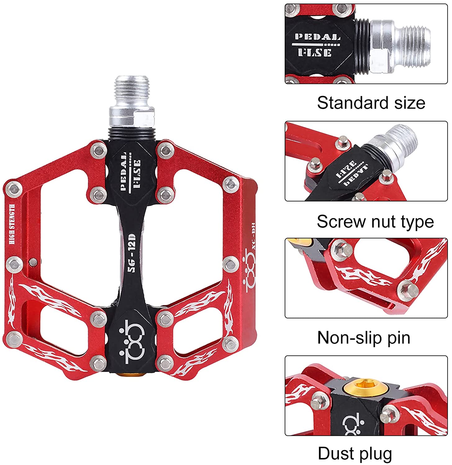 Set pedale de aluminiu pentru bicicleta MTB, BMX, antiderapant, rulment triplu, 9/16″, rosii
