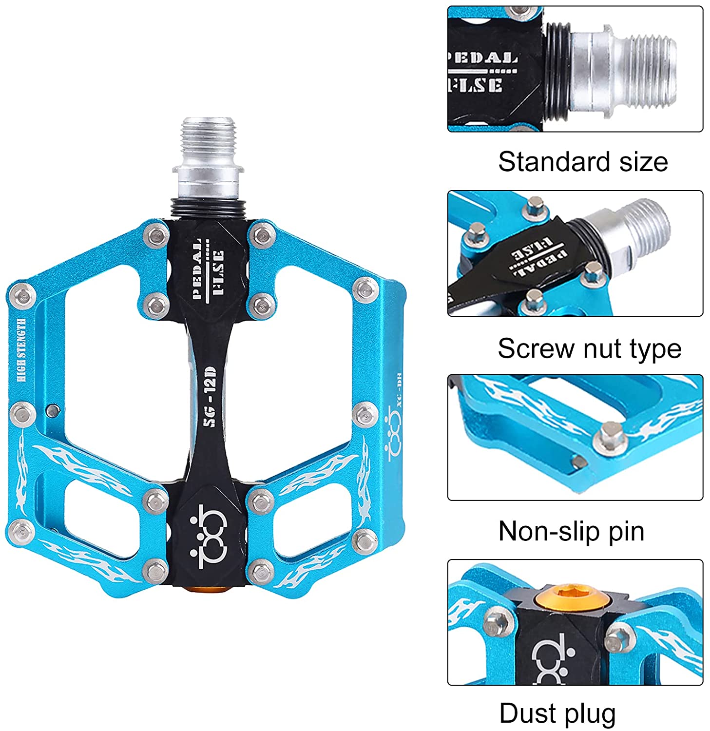 Set pedale de aluminiu pentru bicicleta MTB, BMX, antiderapant, rulment triplu, 9/16″, albastre