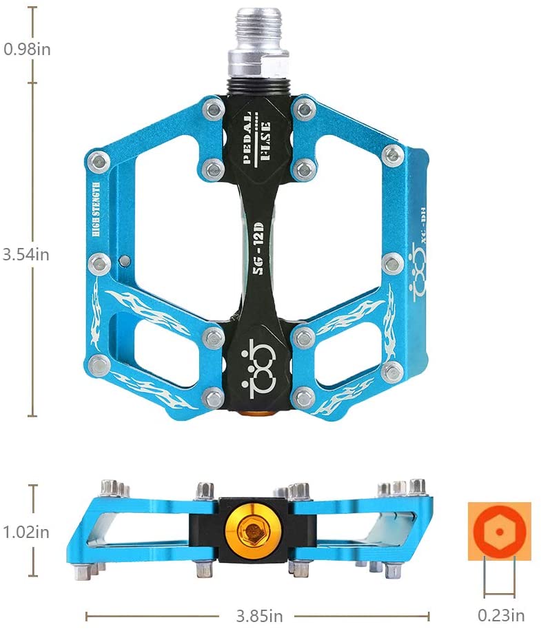 Set pedale de aluminiu pentru bicicleta MTB, BMX, antiderapant, rulment triplu, 9/16″, albastre