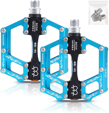 Set pedale de aluminiu pentru bicicleta MTB, BMX, antiderapant, rulment triplu, 9/16″, albastre