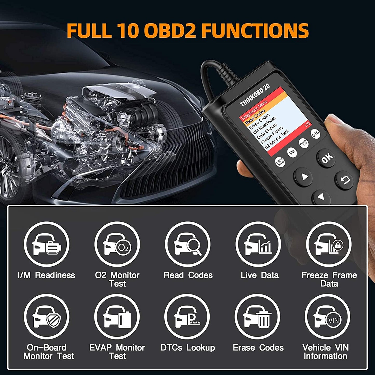 Tester auto universal, diagnoza OBD2 (CAN, ISO9141, KWP2000, J1850 PWM, J1850 VPW) multimarca, functie cititor si stergere coduri de eroare