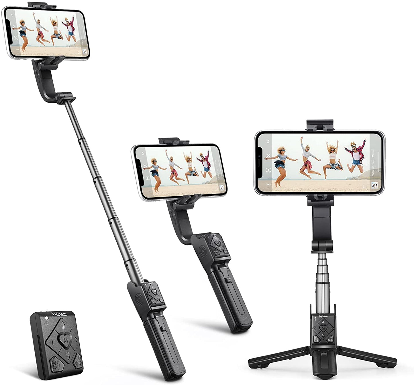 Selfie stick cu stabilizator Gimbal Hohem iSteady Q, cu trepied si telecomanda pentru smartphone cu urmarire a fetei la 360 °, zoom, compatibil cu iOS, Android