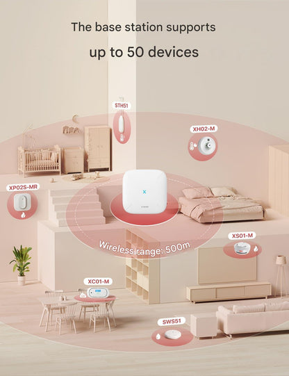 Set 12 detector de fum smart wireless cu statie de baza WiFi, senzor fotoelectric, alarma 85 dB, control prin aplicatie, 500 m raza interconectare, X-Smart