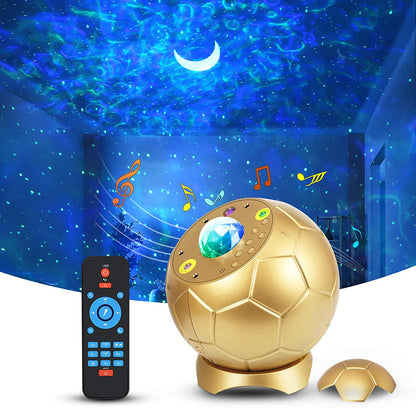 Proiector de stele LED, lumina de noapte cu telecomanda si difuzor Bluetooth, 65 efecte de lumina, stil minge de fotbal, efect Aurora, ceata, lumina selenara