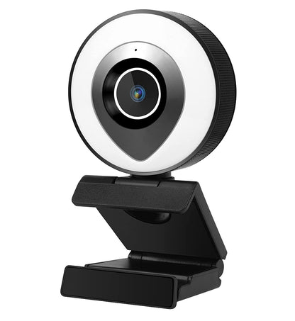 Camera web cu ring light ajustabil, 2K HD, cu microfon, trepied, port USB, focalizare automata, plug and play, pentru gaming, streaming video, inregistrare