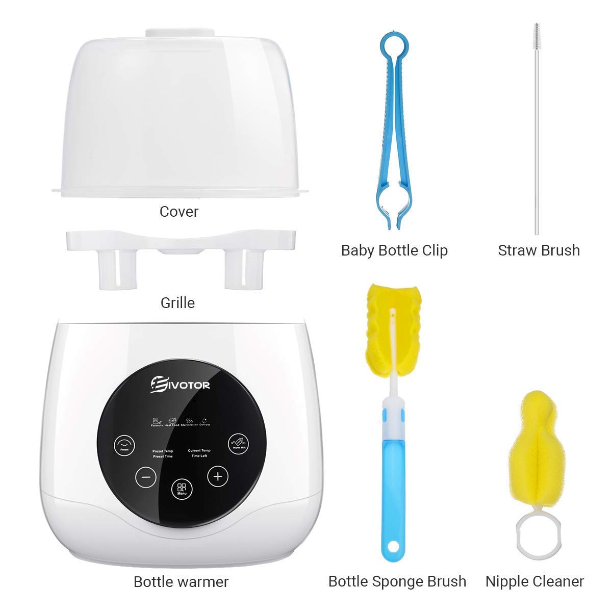 Incalzitor dublu de biberoane, sterilizator multifunctional cu functie dezghetare si pastrare temperatura, pentru sticle bebelusi si suzete, cu display LED