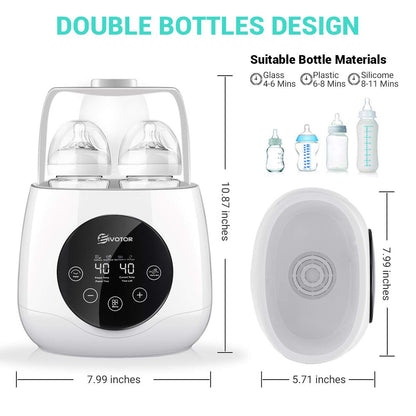 Incalzitor dublu de biberoane, sterilizator multifunctional cu functie dezghetare si pastrare temperatura, pentru sticle bebelusi si suzete, cu display LED