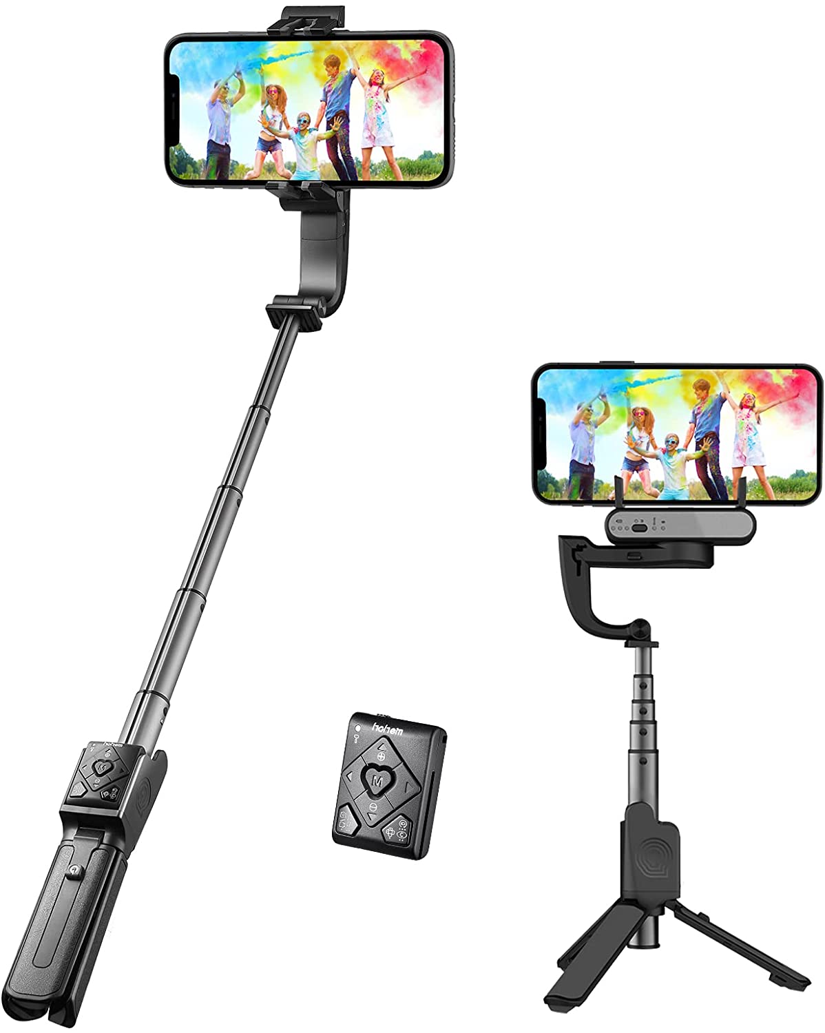 Selfie stick cu stabilizator Gimbal Hohem iSteady Q, cu trepied si telecomanda pentru smartphone cu urmarire a fetei la 360 °, zoom, compatibil cu iOS, Android