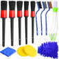 Set perii detailing auto 13 buc, pentru curatare masina, cu pensule detaliere, perie de sarma, burete aplicator si laveta