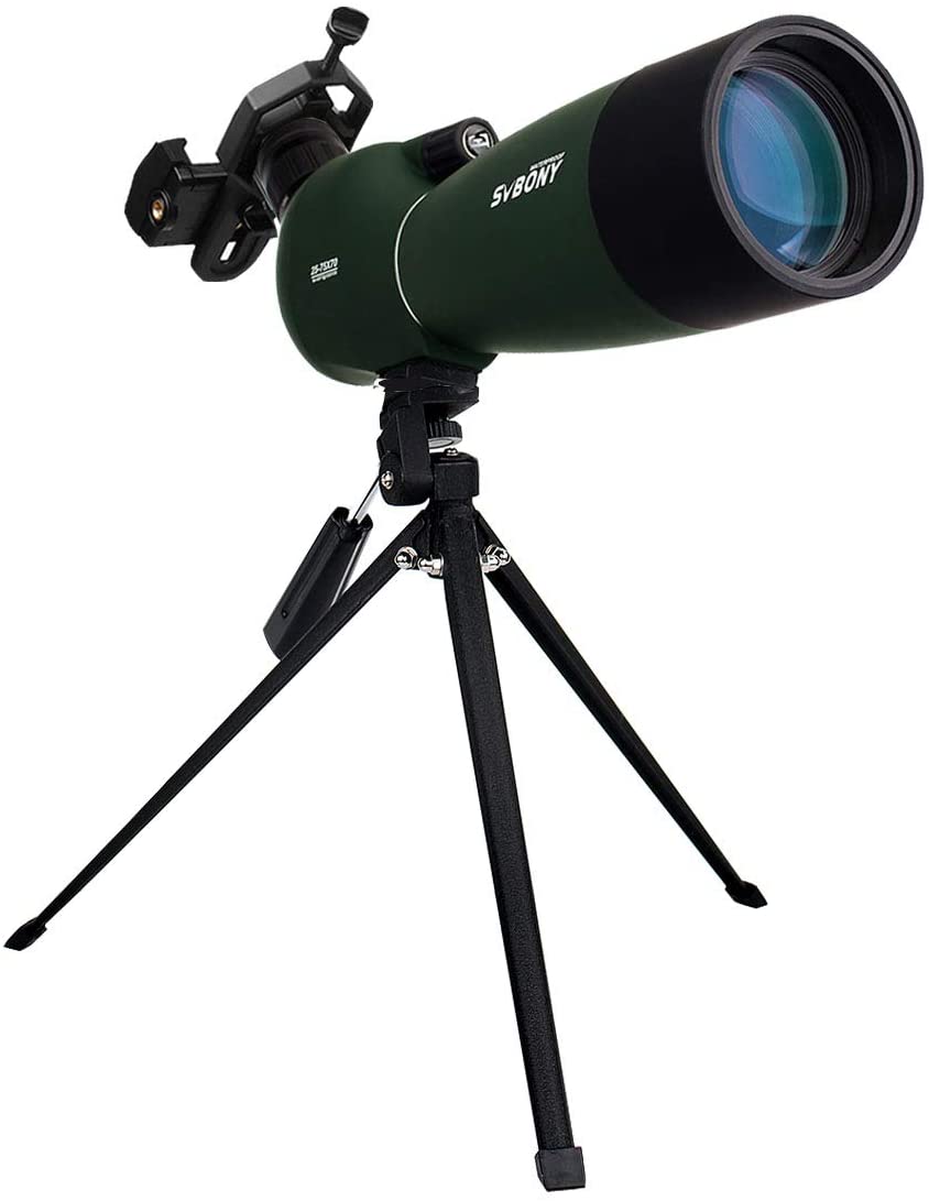 Telescop Svbony SV28 cu trepied si adaptor de telefon mobil cu unghi de 45 de grade BAK-4, 25x-75x, verde