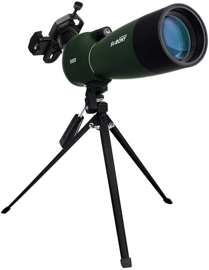 Telescop Svbony SV28 cu trepied si adaptor de telefon mobil cu unghi de 45 de grade BAK-4, 25x-75x, verde