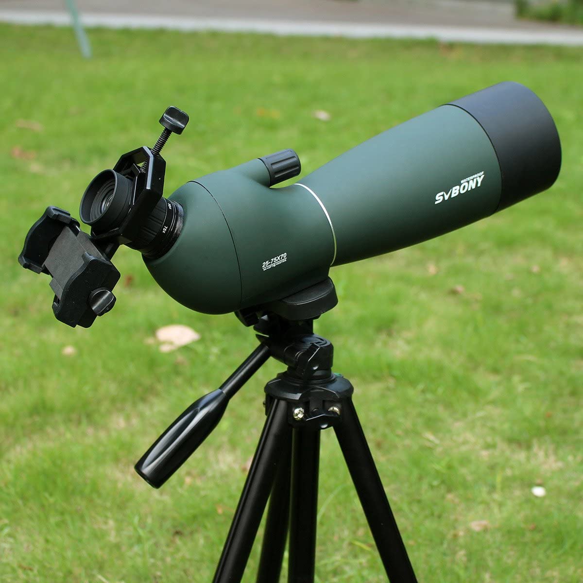 Telescop Svbony SV28 cu trepied si adaptor de telefon mobil cu unghi de 45 de grade BAK-4, 25x-75x, verde