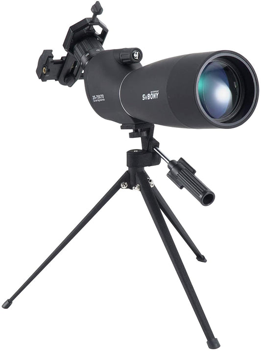 Telescop Svbony SV28 cu trepied si adaptor de telefon mobil cu unghi de 45 de grade BAK-4, 25x-75x, negru