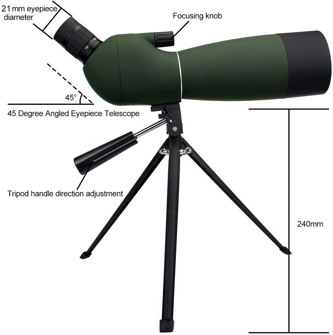 Telescop Svbony SV28 cu trepied si adaptor de telefon mobil cu unghi de 45 de grade BAK-4, 20x-60x, 80mm, rezistent la apa IP65