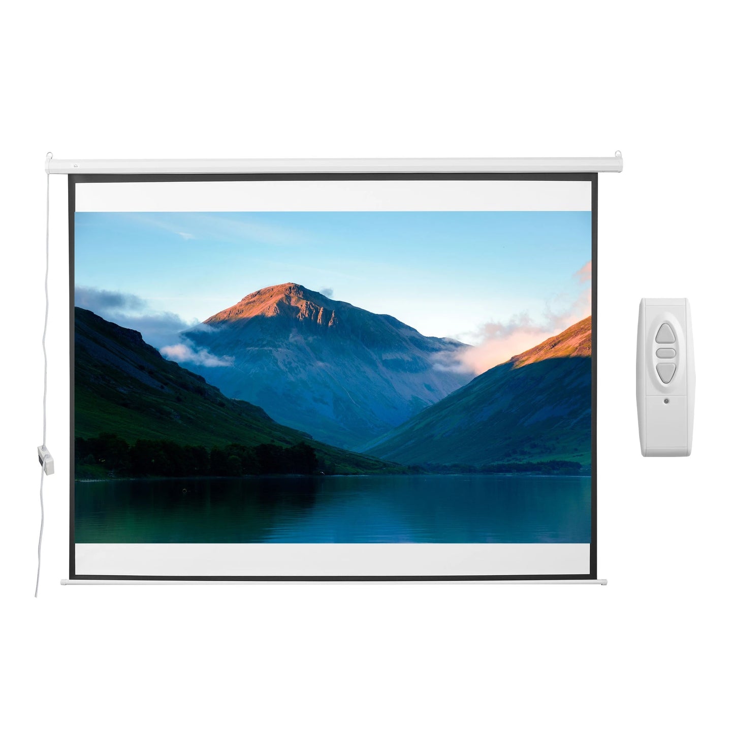 Ecran de proiectie videoproiector 120 inch motorizat, cu telecomanda, prindere in perete sau tavan, 244 x 183 cm, alb/negru