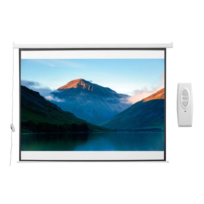 Ecran de proiectie videoproiector 120 inch motorizat, cu telecomanda, prindere in perete sau tavan, 244 x 183 cm, alb/negru