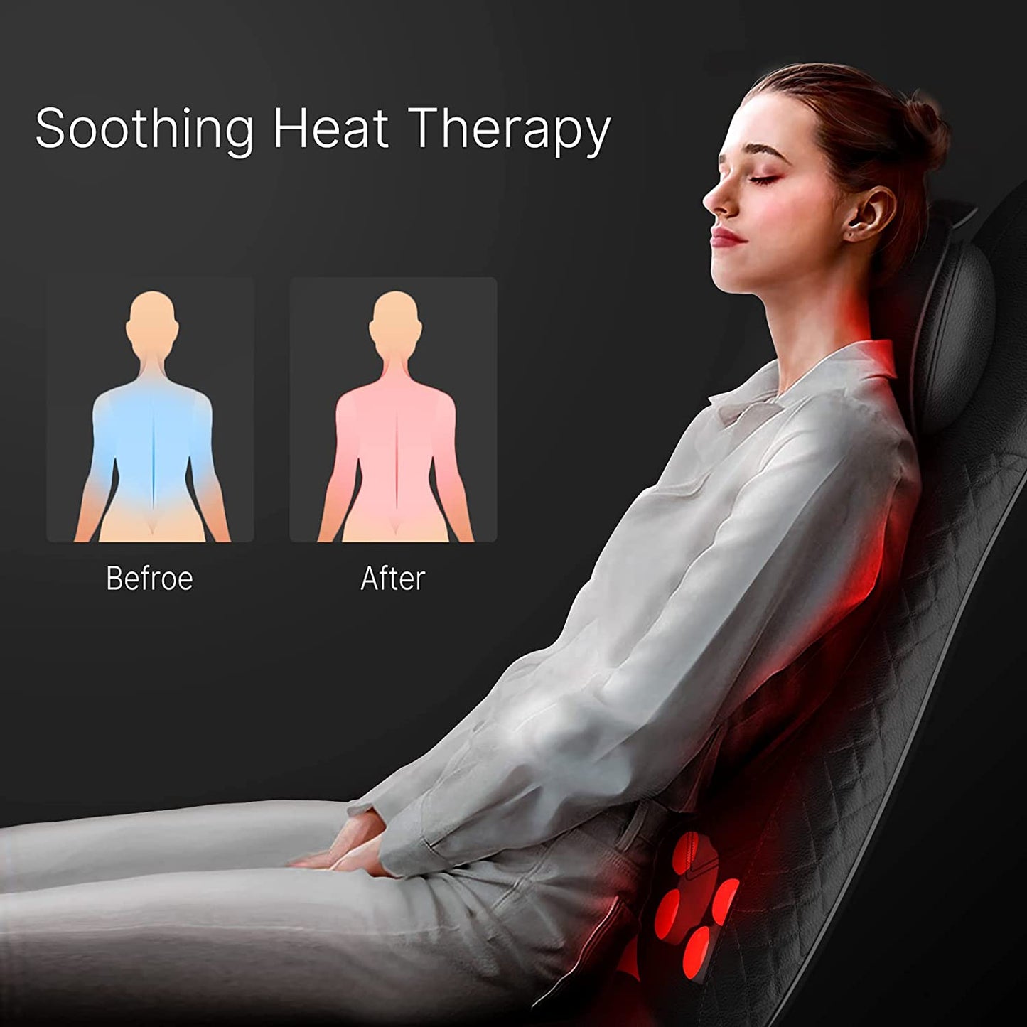 Husa de scaun pentru masaj Shiatsu cu trei zone de masaj, functie de caldura si vibratii, pentru gat, spate, fese, Renpho