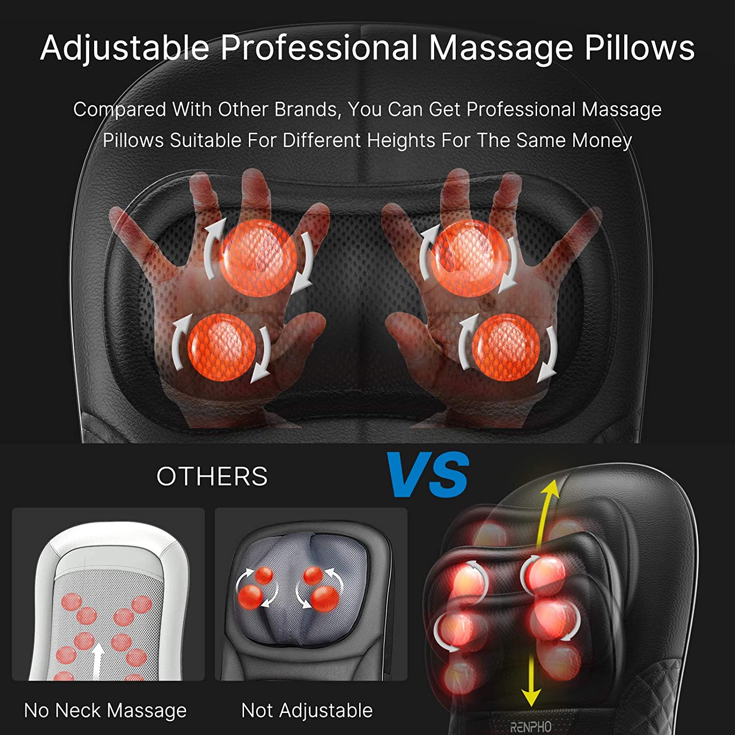 Husa de scaun pentru masaj Shiatsu cu trei zone de masaj, functie de caldura si vibratii, pentru gat, spate, fese, Renpho