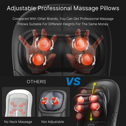 Husa de scaun pentru masaj Shiatsu cu trei zone de masaj, functie de caldura si vibratii, pentru gat, spate, fese, Renpho