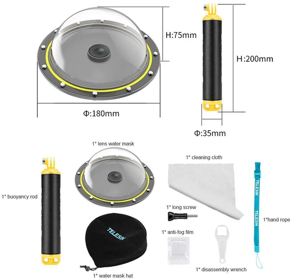Carcasa dome subacvatica pentru DJI Osmo Action, impermeabila, cu maner, pentru scufundari, snorkeling, sport acvatic