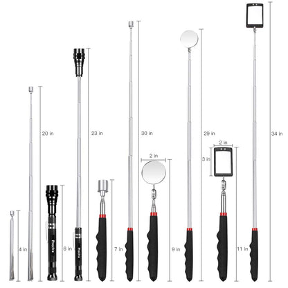 Set recuperator magnetic 5 piese, cu recuperatoare telescopice, oglinda rotunda, oglinda patrata cu lumina si lanterna LED telescopica