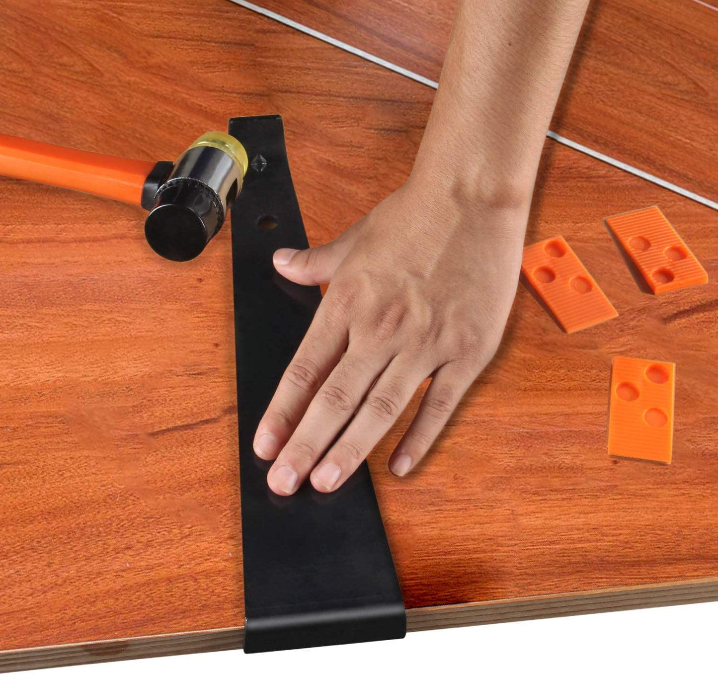 Set 43 piese montare parchet laminat, pachet fixare cu 40 distantiere, 1 levier, 1 ciocan si piesa de impact, Preciva