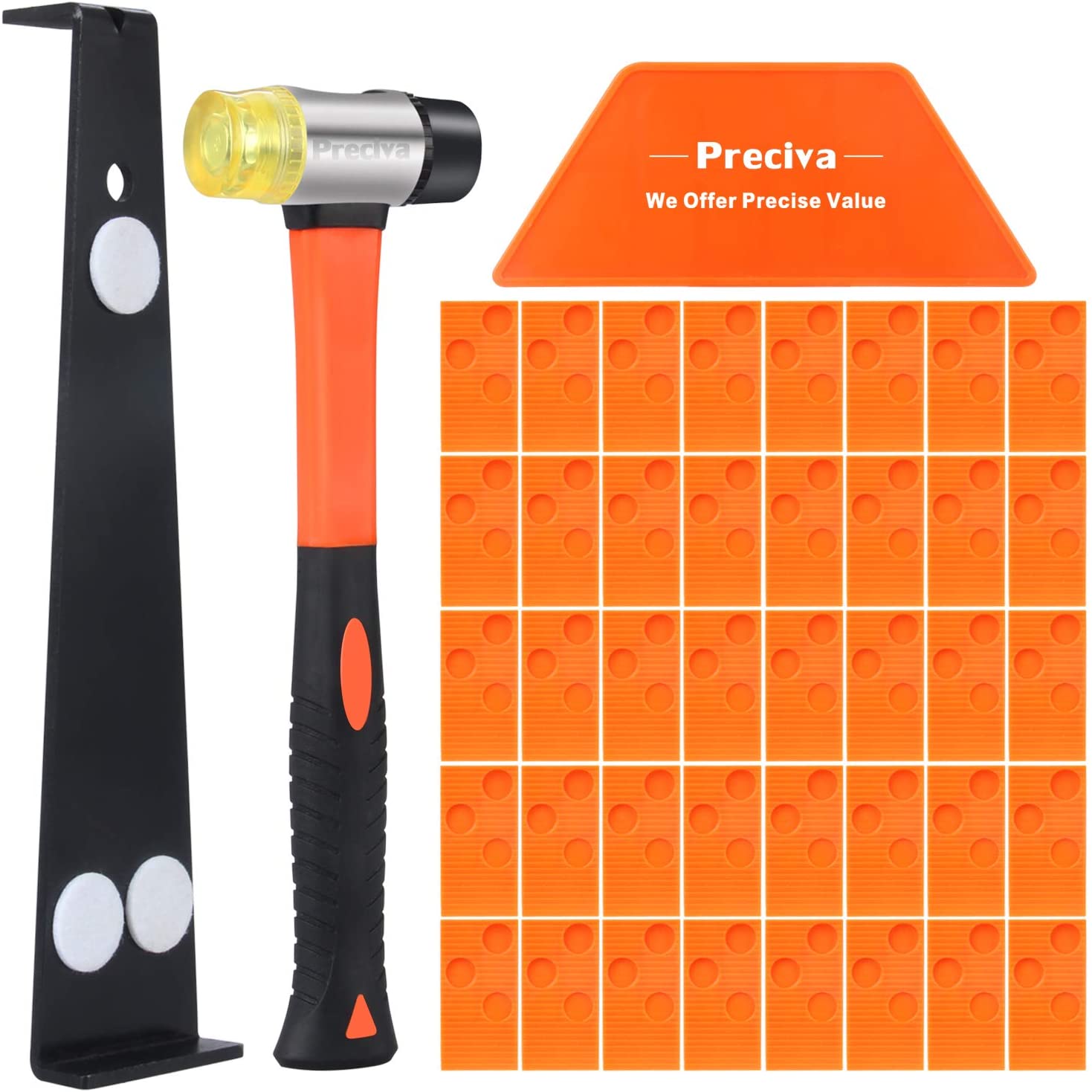 Set 43 piese montare parchet laminat, pachet fixare cu 40 distantiere, 1 levier, 1 ciocan si piesa de impact, Preciva