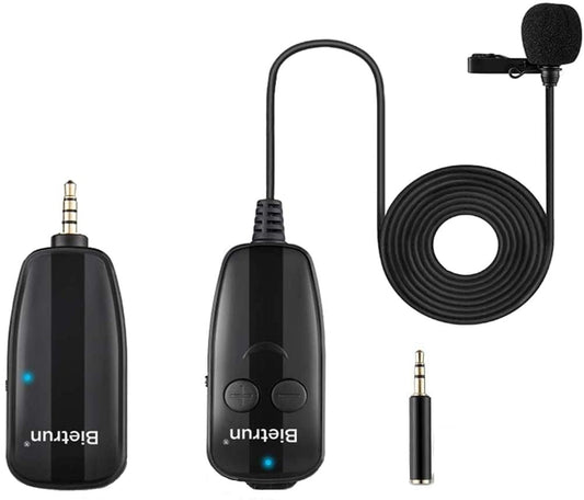 Microfon lavaliera wireless UHF , cu condesator cardioid, 20 m raza de actiune, 3,5 mm TRRS, pentru smartphone, camera DSLR, laptop, pc, inregistrare video, streaming live
