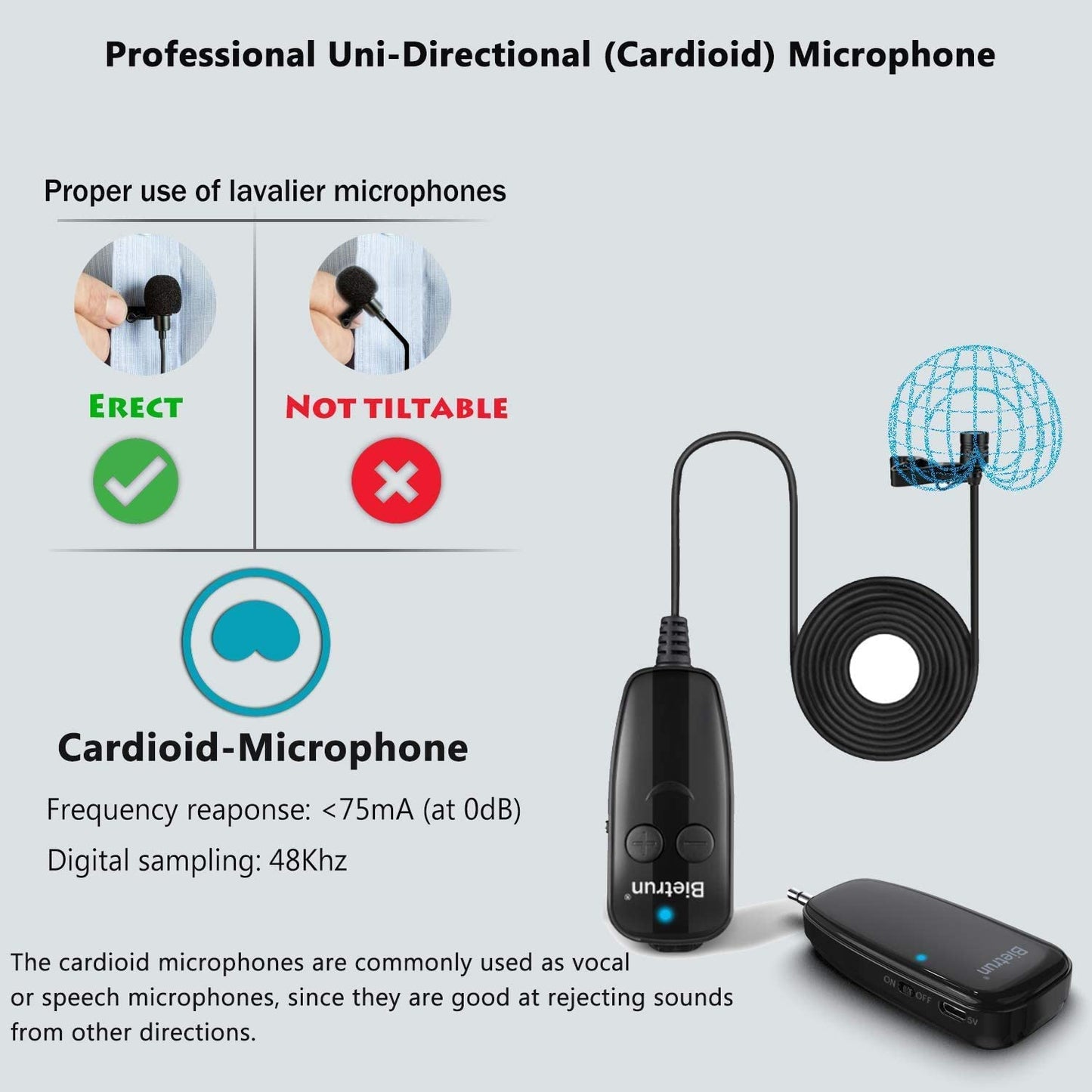 Microfon lavaliera wireless UHF , cu condesator cardioid, 20 m raza de actiune, 3,5 mm TRRS, pentru smartphone, camera DSLR, laptop, pc, inregistrare video, streaming live