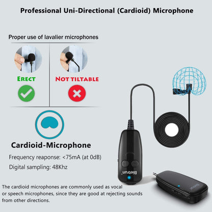 Microfon lavaliera wireless UHF , cu condesator cardioid, 20 m raza de actiune, 3,5 mm TRRS, pentru smartphone, camera DSLR, laptop, pc, inregistrare video, streaming live
