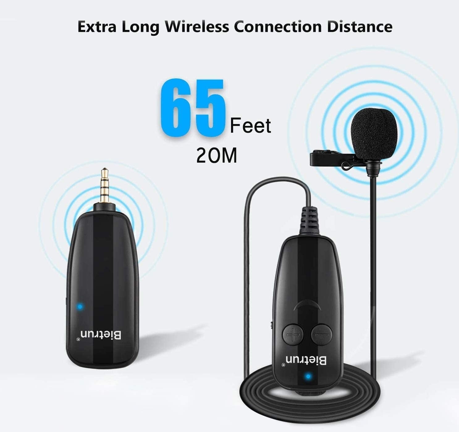 Microfon lavaliera wireless UHF , cu condesator cardioid, 20 m raza de actiune, 3,5 mm TRRS, pentru smartphone, camera DSLR, laptop, pc, inregistrare video, streaming live