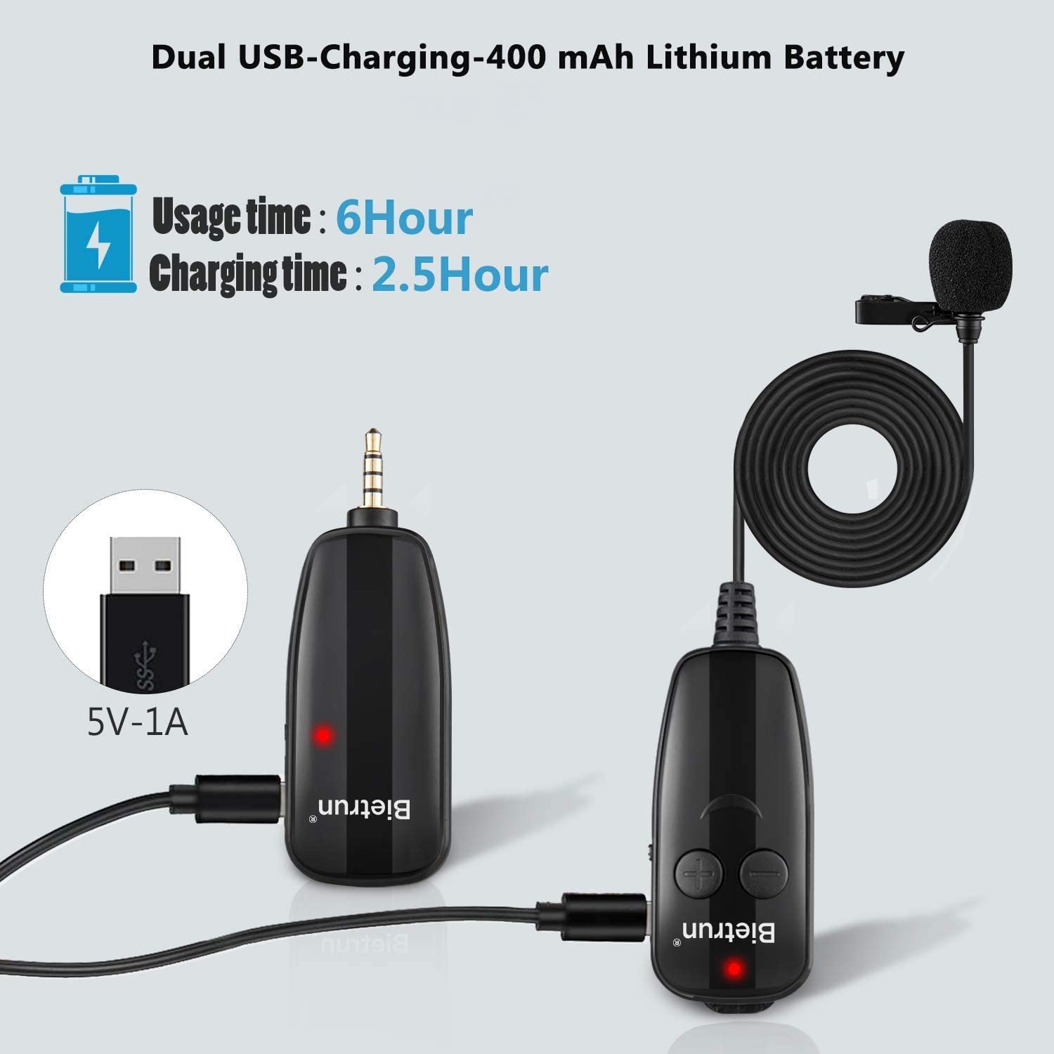 Microfon lavaliera wireless UHF , cu condesator cardioid, 20 m raza de actiune, 3,5 mm TRRS, pentru smartphone, camera DSLR, laptop, pc, inregistrare video, streaming live