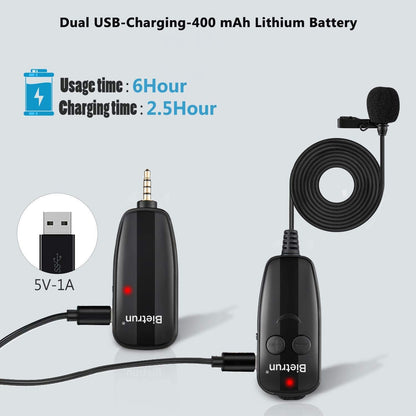 Microfon lavaliera wireless UHF , cu condesator cardioid, 20 m raza de actiune, 3,5 mm TRRS, pentru smartphone, camera DSLR, laptop, pc, inregistrare video, streaming live