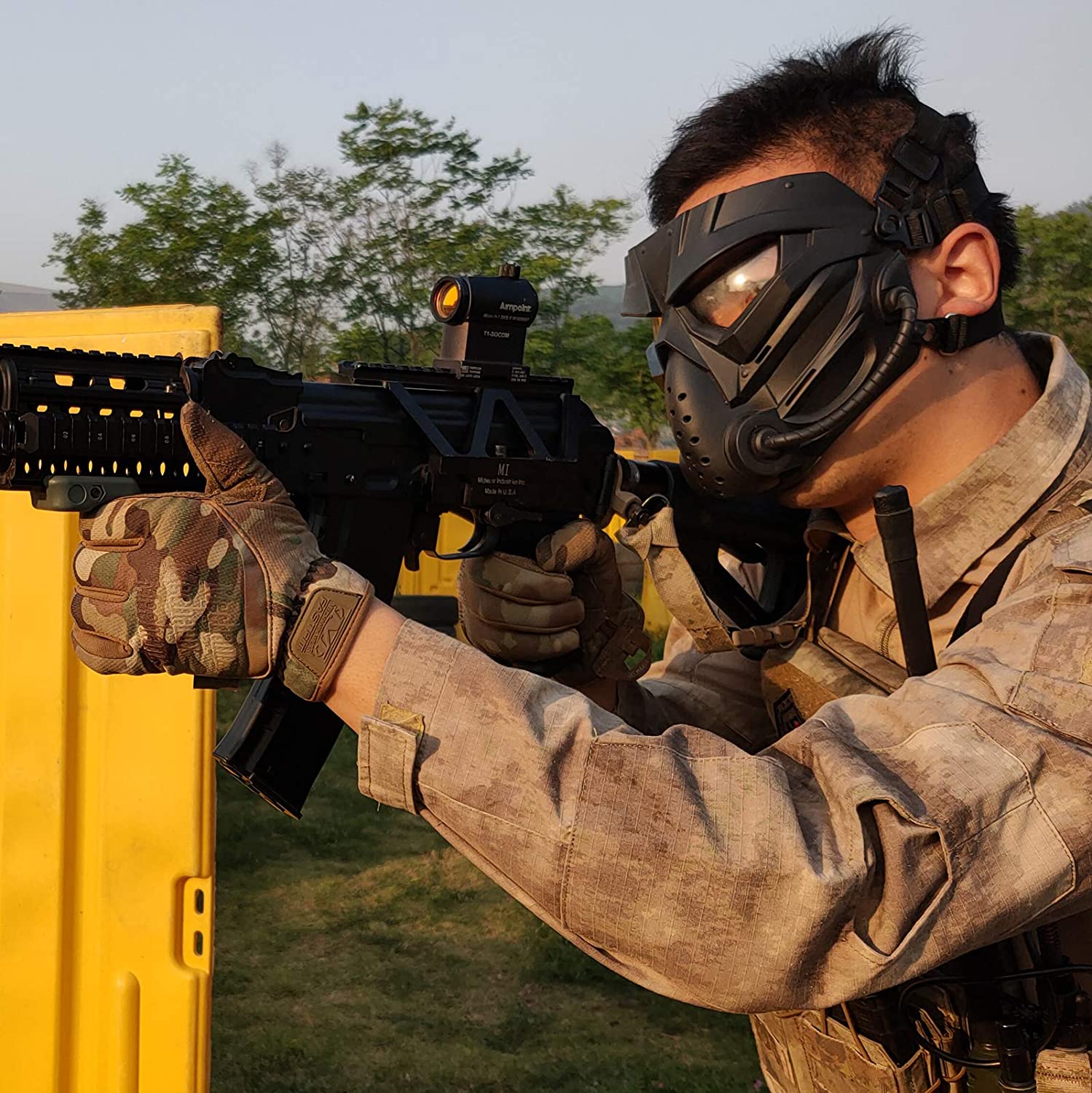 Masca de protectie tactica airsoft, paintball, rezistenta la uzura cu lentile anti-aburire, design ergonomic, stil extraterestru pentru cosplay, Halloween