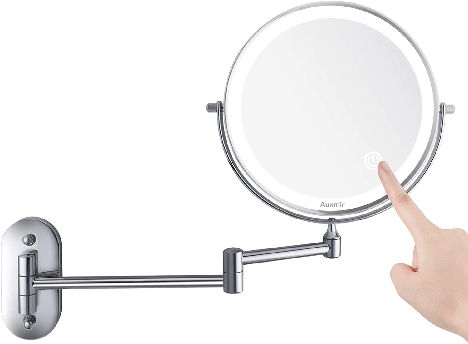 Oglinda cosmetica iluminata LED cu brat pliabil, fara fir, cu 4 baterii AAA, marire 10X-1X cu 2 fete, rotabila 360°