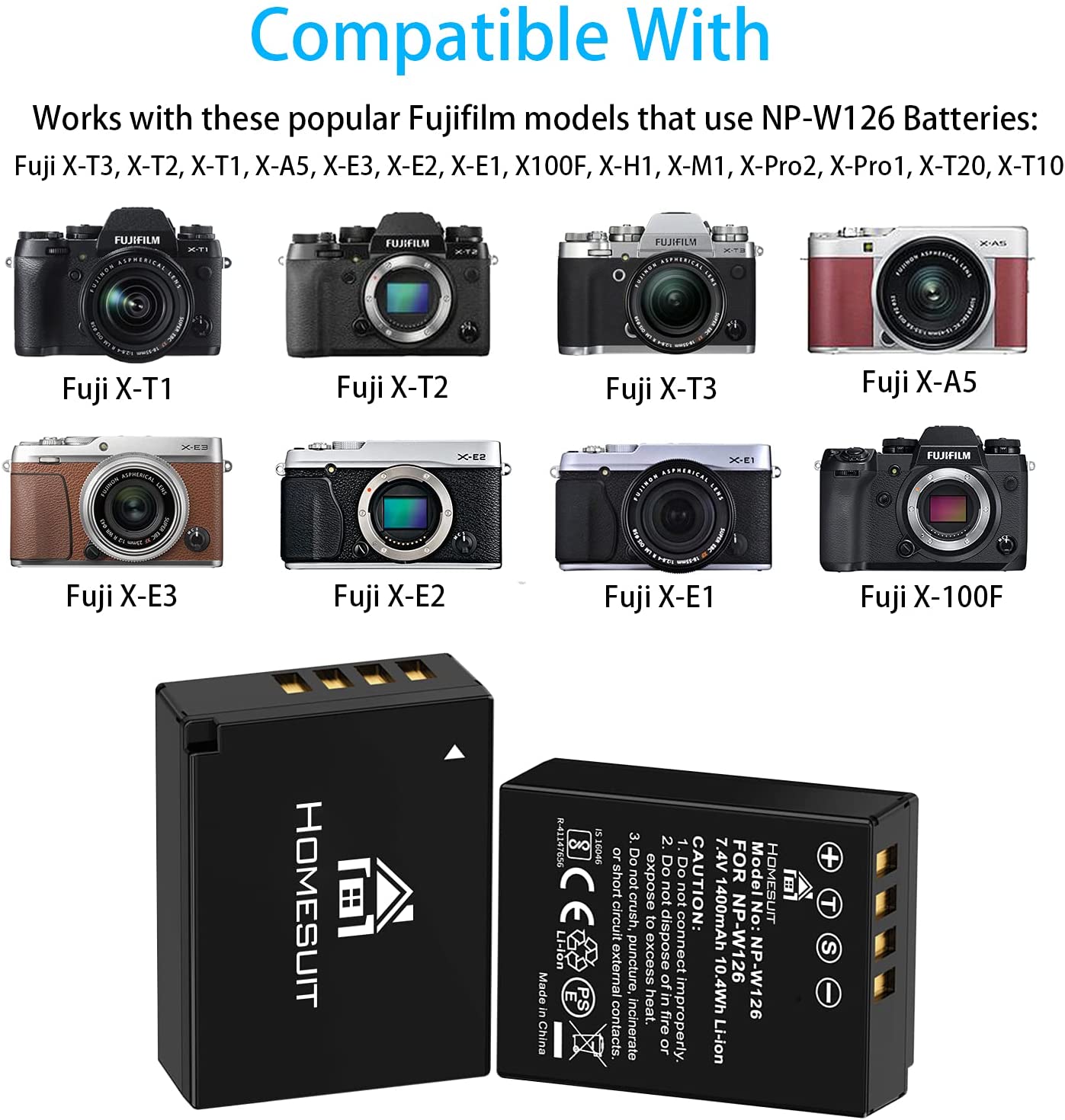 Set 2 acumulatori NP-W126 1400mAh si incarcator dublu cu afisaj LCD, pentru Fujifilm, Fuji X-T3, X-T2, X-T1, X-A5, X-E3, X-E2, X-E1, X100F, X-H1, X-M1, X-Pro2, X-Pro1, X-T20, X-T10