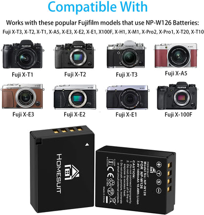 Set 2 acumulatori NP-W126 1400mAh si incarcator dublu cu afisaj LCD, pentru Fujifilm, Fuji X-T3, X-T2, X-T1, X-A5, X-E3, X-E2, X-E1, X100F, X-H1, X-M1, X-Pro2, X-Pro1, X-T20, X-T10