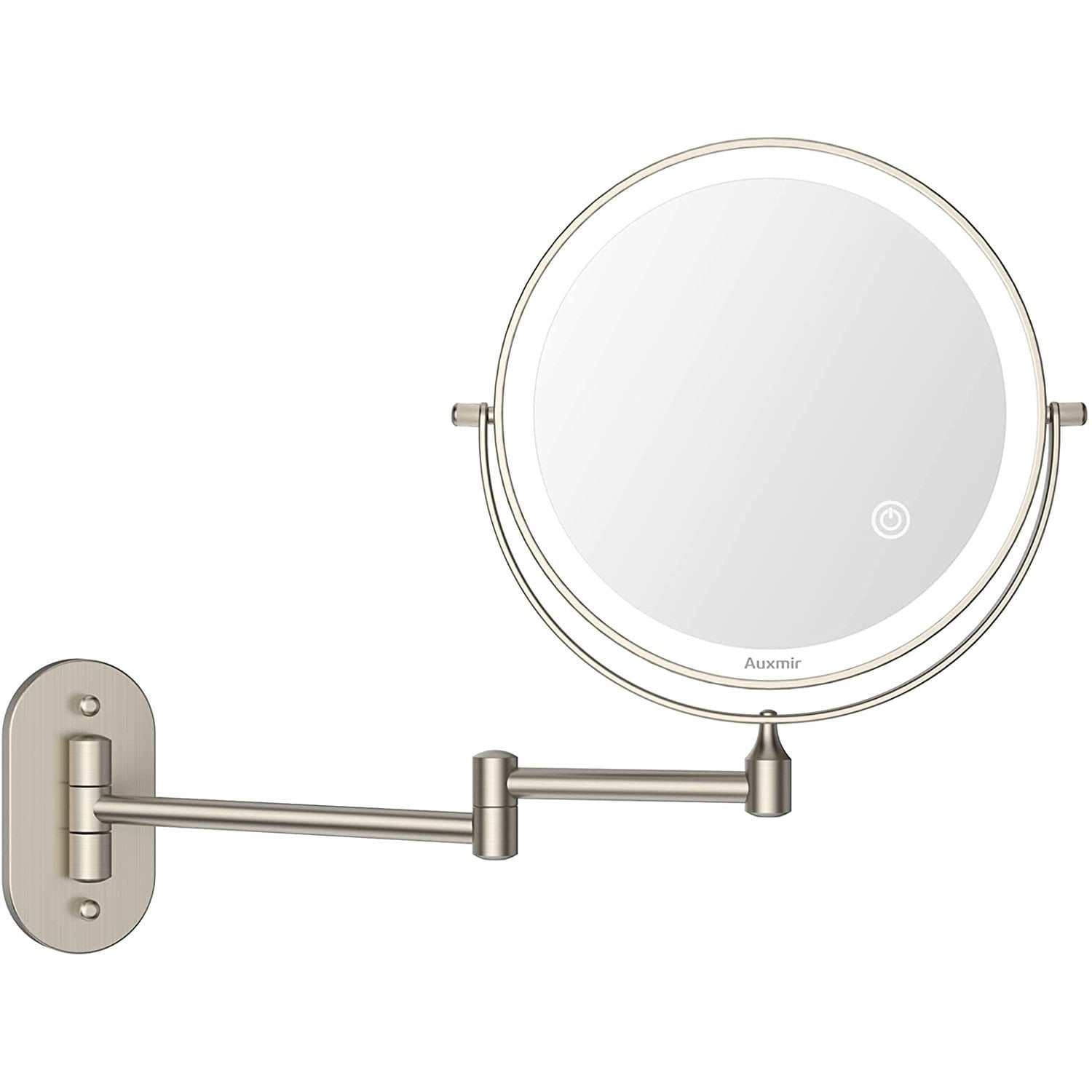 Oglinda cosmetica iluminata LED cu brat pliabil, fara fir, cu 4 baterii AAA, marire 10X-1X cu 2 fete, rotabila 360°