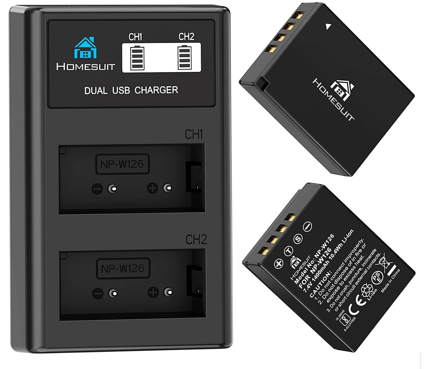 Set 2 acumulatori NP-W126 1400mAh si incarcator dublu cu afisaj LCD, pentru Fujifilm, Fuji X-T3, X-T2, X-T1, X-A5, X-E3, X-E2, X-E1, X100F, X-H1, X-M1, X-Pro2, X-Pro1, X-T20, X-T10