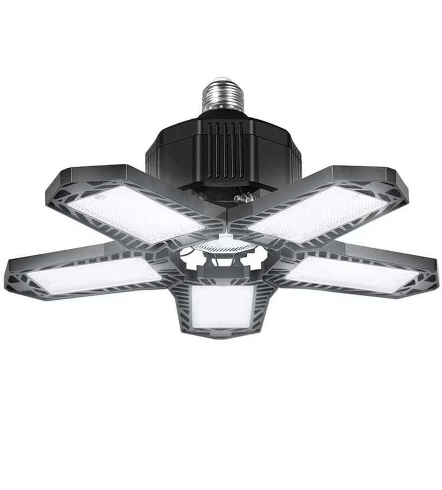 Bec LED E27, lumina de garaj, plafoniera cu 5 panouri reglabile, 80W, 6500 K, 8000 lm, lampa de lucru pentru garaje, subsoluri, depozite, mansarda, bucatarie