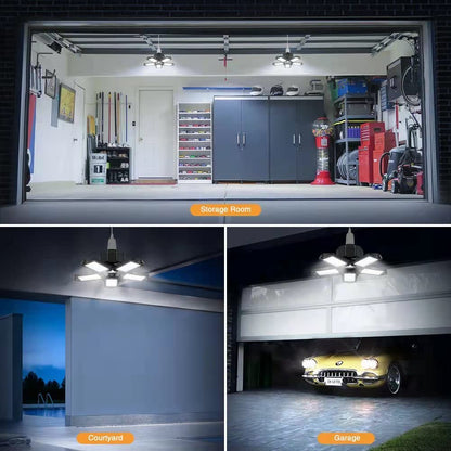 Bec LED E27, lumina de garaj, plafoniera cu 5 panouri reglabile, 80W, 6500 K, 8000 lm, lampa de lucru pentru garaje, subsoluri, depozite, mansarda, bucatarie