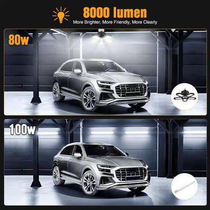 Bec LED E27, lumina de garaj, plafoniera cu 5 panouri reglabile, 80W, 6500 K, 8000 lm, lampa de lucru pentru garaje, subsoluri, depozite, mansarda, bucatarie