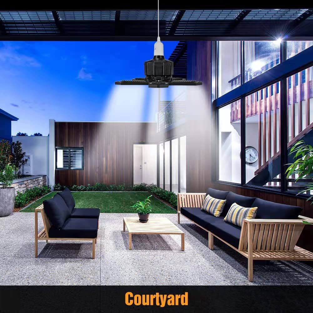 Bec LED E27, lumina de garaj, plafoniera cu 5 panouri reglabile, 80W, 6500 K, 8000 lm, lampa de lucru pentru garaje, subsoluri, depozite, mansarda, bucatarie