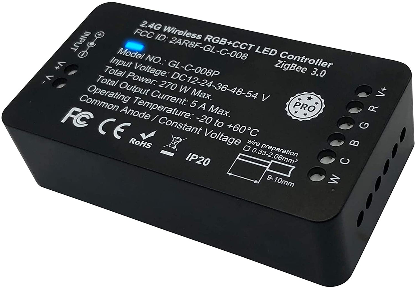 Controler LED Smart RGB+CCT, Zigbee 3.0, pentru banda RGBW RGBWW, control vocal si aplicatie, compatibil cu Alexa, Hub Bridge, TUYA, Amazon Echo Plus, Echo Studio